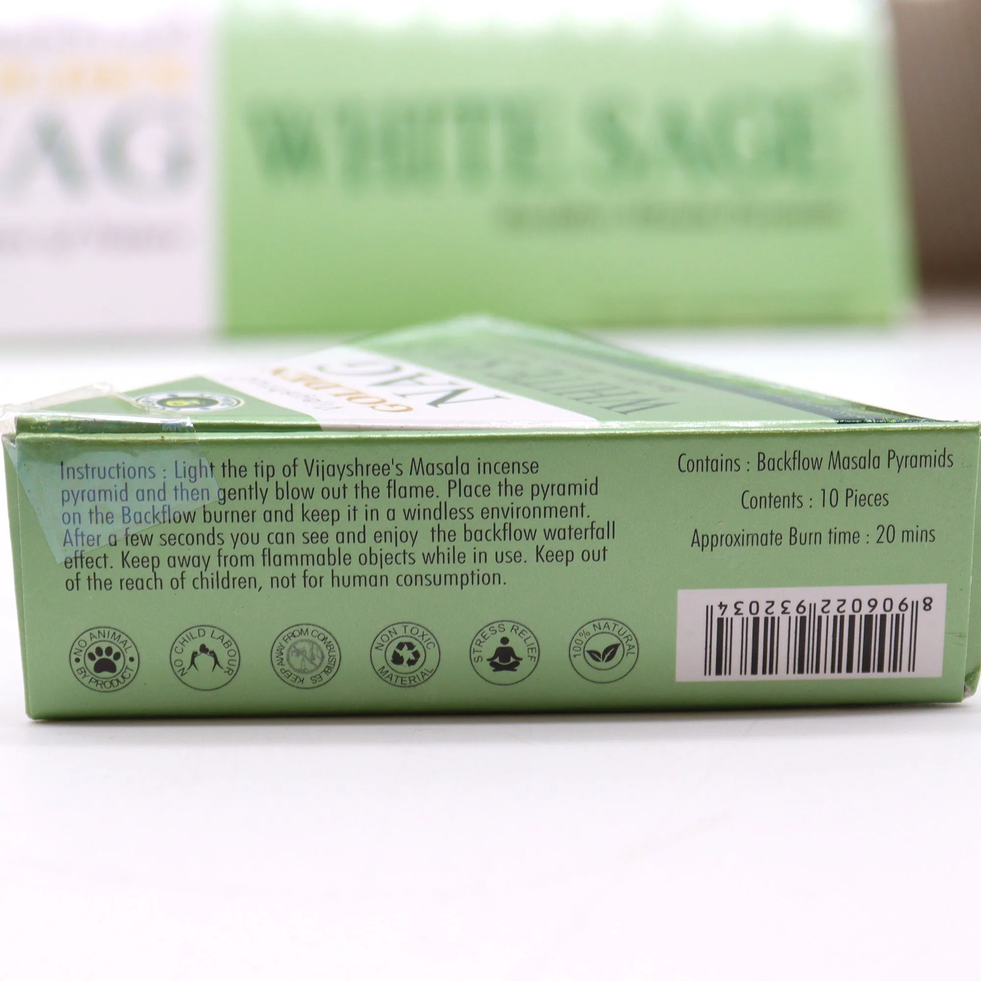 42g Jumbo Golden Nag - White Sage Backflow Incense Cones - Per case: 1 Piece
